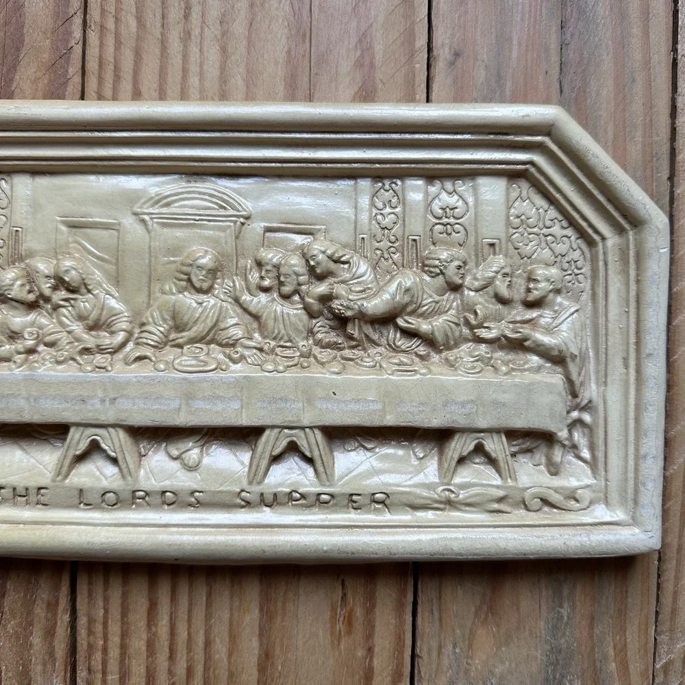 VTG  Chalkware 3D The Lords Supper Raised Relief Jesus Wall Hanging Plaque Decor